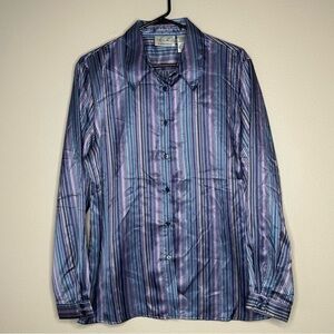 VTG Kathie Lee NWT Button Up Shirt Women’s 16 Purple‎ Satin Long Sleeve Career